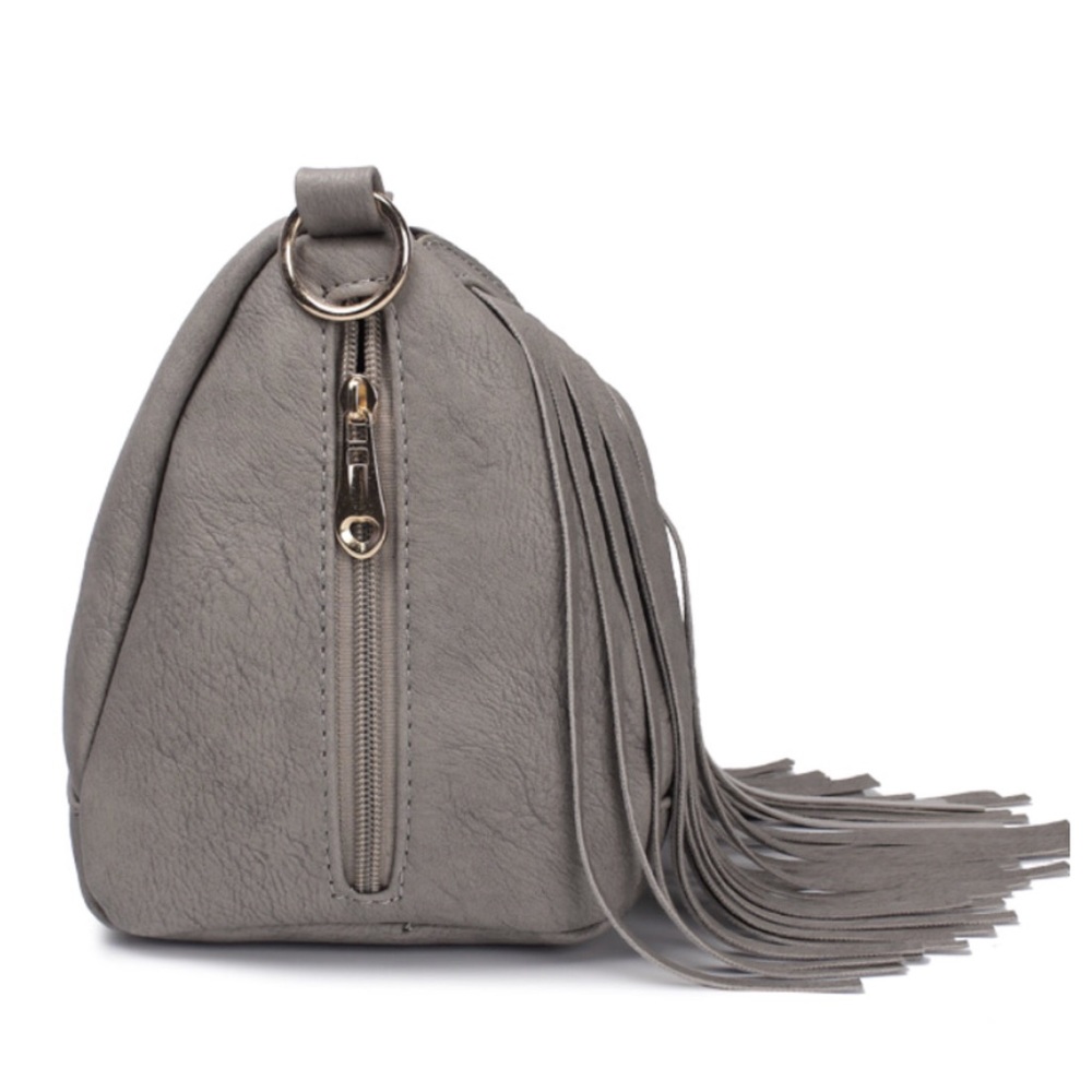 ❤️ The Teona Gray Vegan Leather Fringe Handbag - Picture 3 of 7